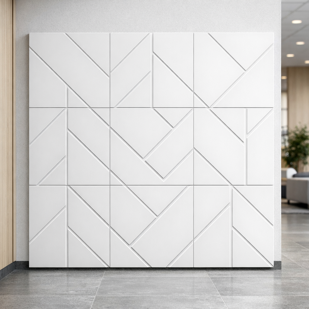 Parametristen paneelien valmistus MDF-paneeleina julkisessa aulassa