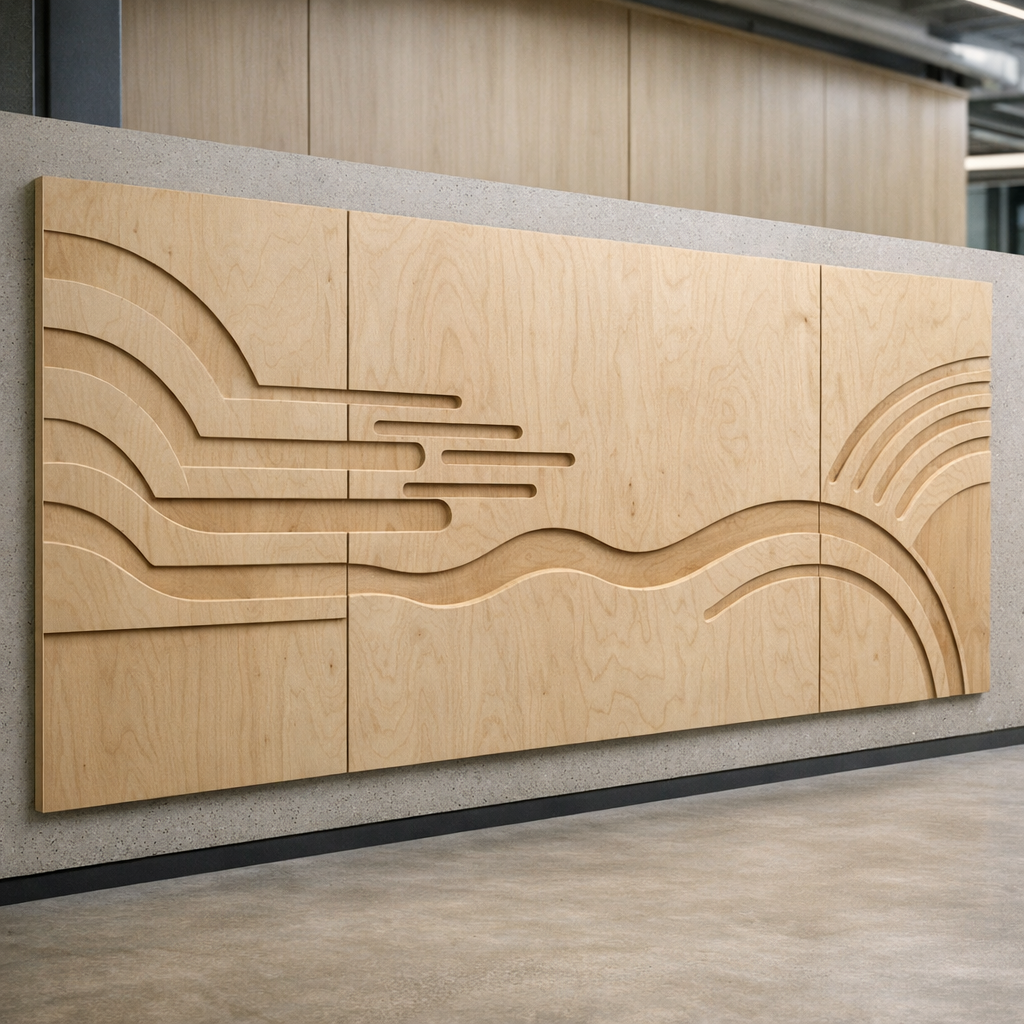 Vanerinen seinäverhous osana seinien ja kattojen verhousten valmistusta
Kaupallinen tila.