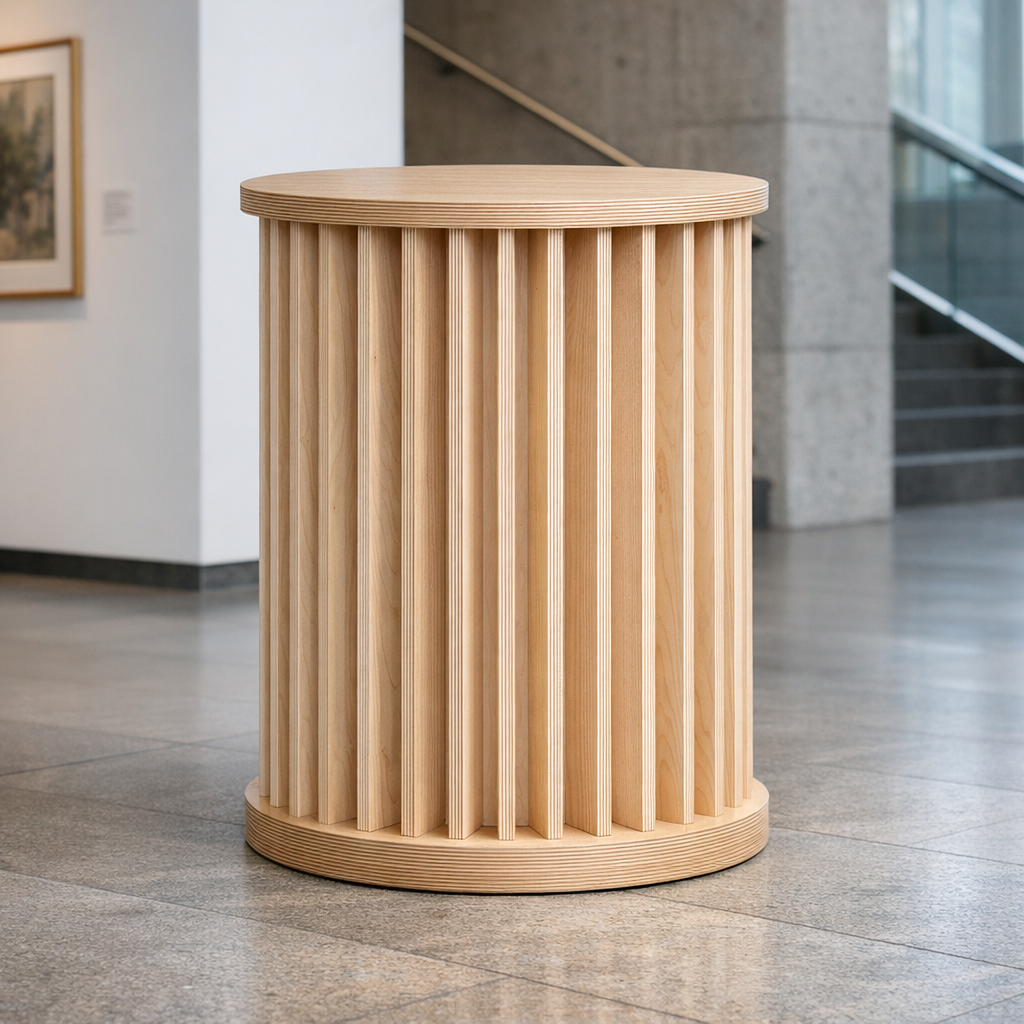 Koristepylväiden valmistus vanerista museointeriöörissä