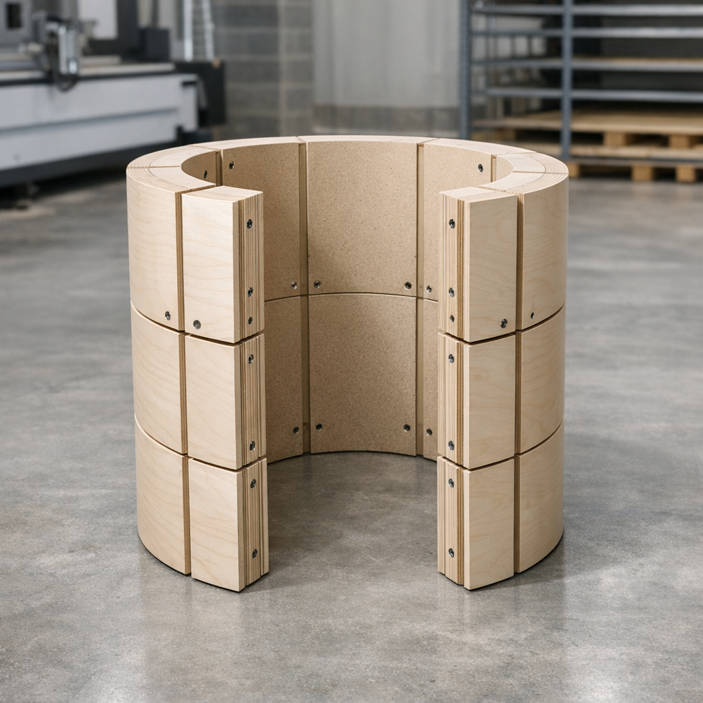 Koristepylväiden valmistus koottuina MDF-segmentteinä