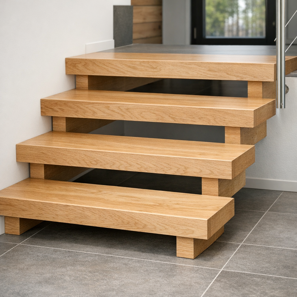 Portaiden osien valmistus vanerista yksityistalon portaikossa