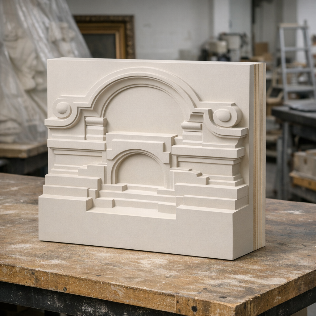 Pintojen jäljentäminen CNC-työstöllä MDF-rakenteena restaurointityöpajassa