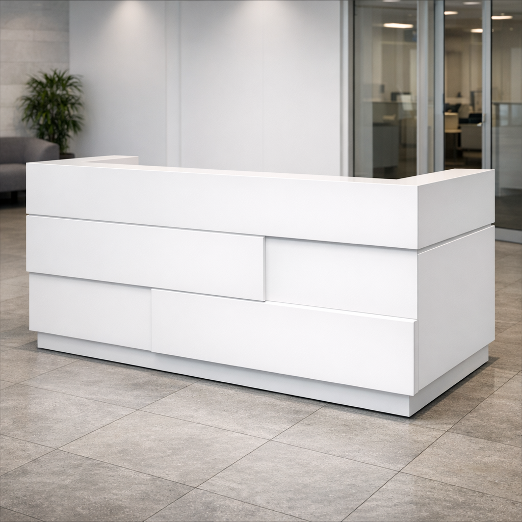 Reseptiorakenteiden valmistus MDF-etupaneelissa toimiston aulassa