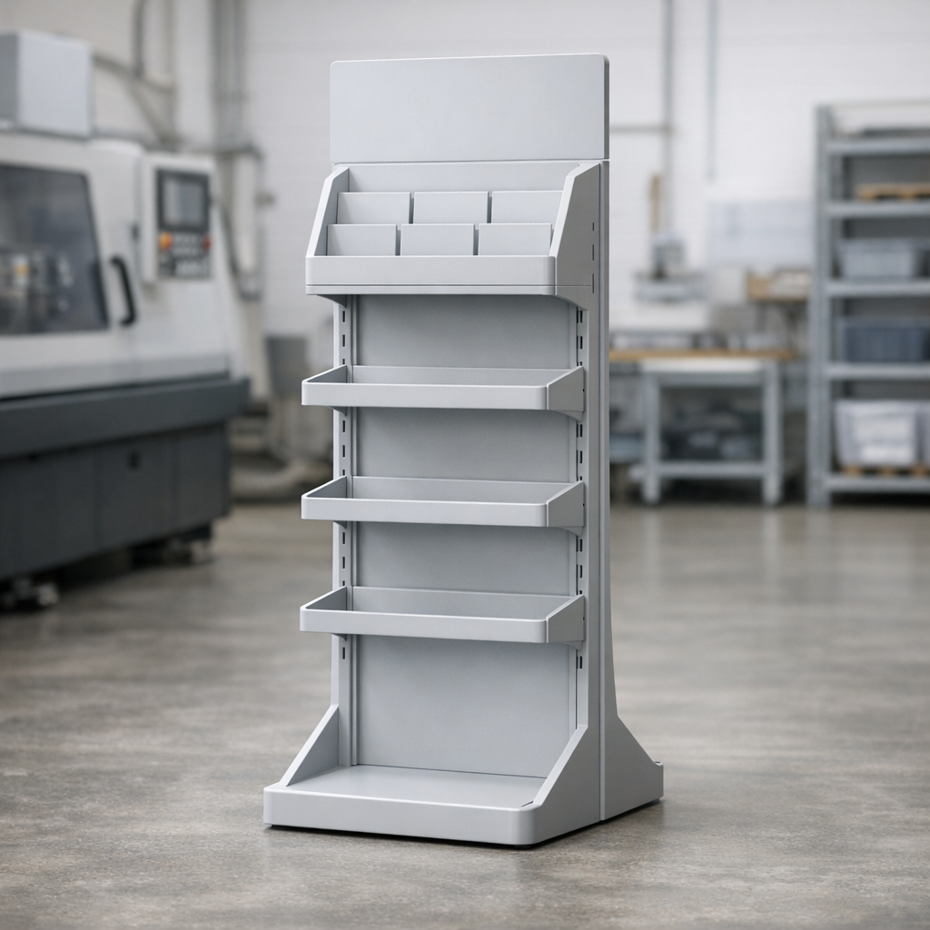 POS-elementtien valmistus muoviselle lattiadisplaylle myymäläympäristössä