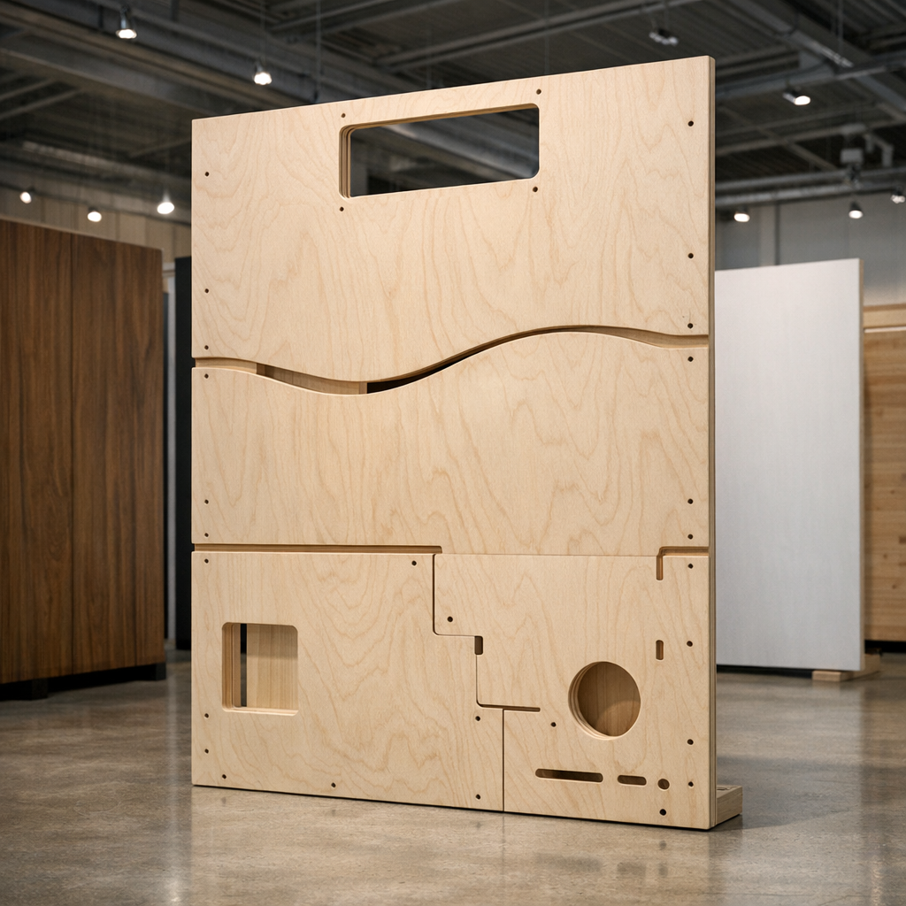 Messuosastojen rakenteiden valmistus vaneripaneeleina näyttelykeskuksessa