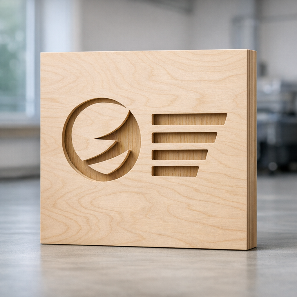 Logopaneelien valmistus vaneripaneelina aulatilassa