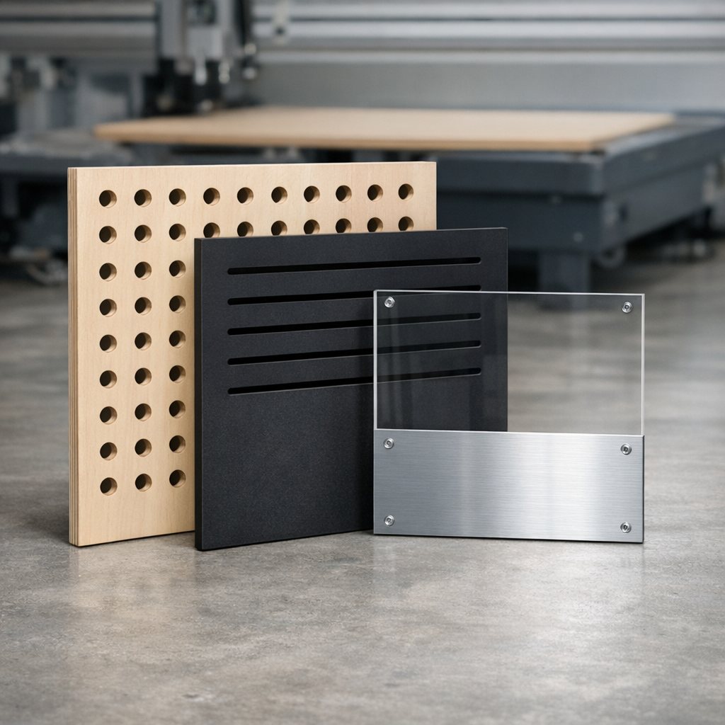 Lähikuva aukotuksista, ohjauspaneelien valmistus