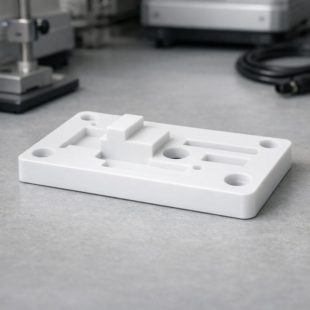 Muovinen testikomponentti laboratoriossa osana testikomponenttien valmistus -projektia