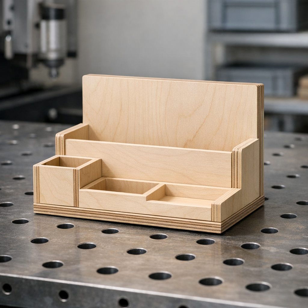 Vanerinen pidike asennuspöydällä, kiinnikkeiden ja kannakkeiden valmistus