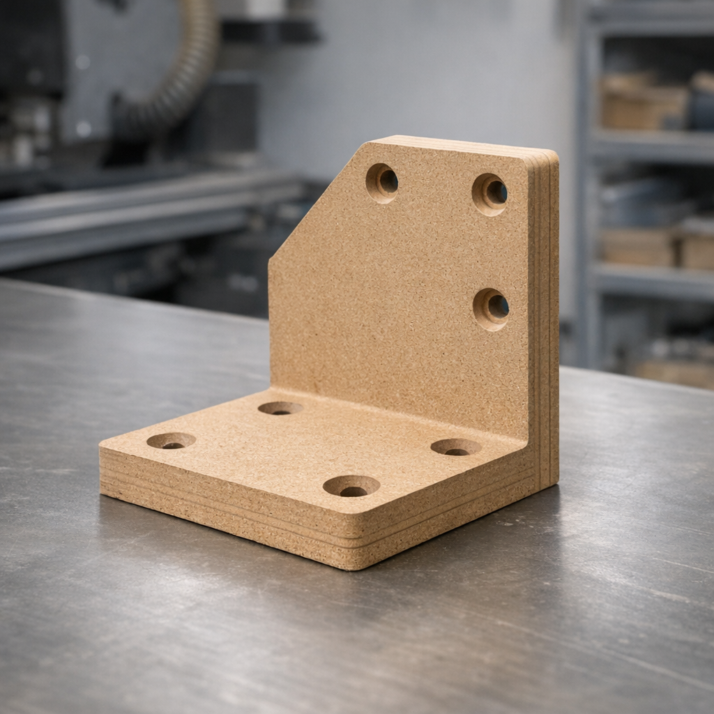 MDF-kannake insinööritilassa, kiinnikkeiden ja kannakkeiden valmistus