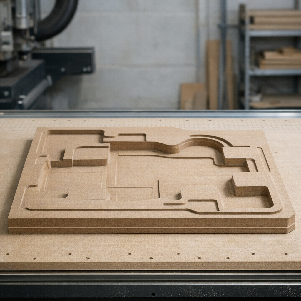 MDF-tuotantomalli tuotantotilassa – tuotantomallien ja jiggien valmistus
