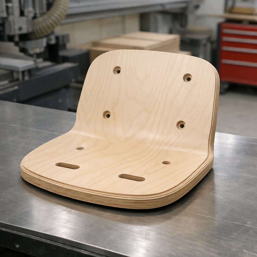 Tuolien osien valmistus vanerisesta istuinosasta tuotantoalueella