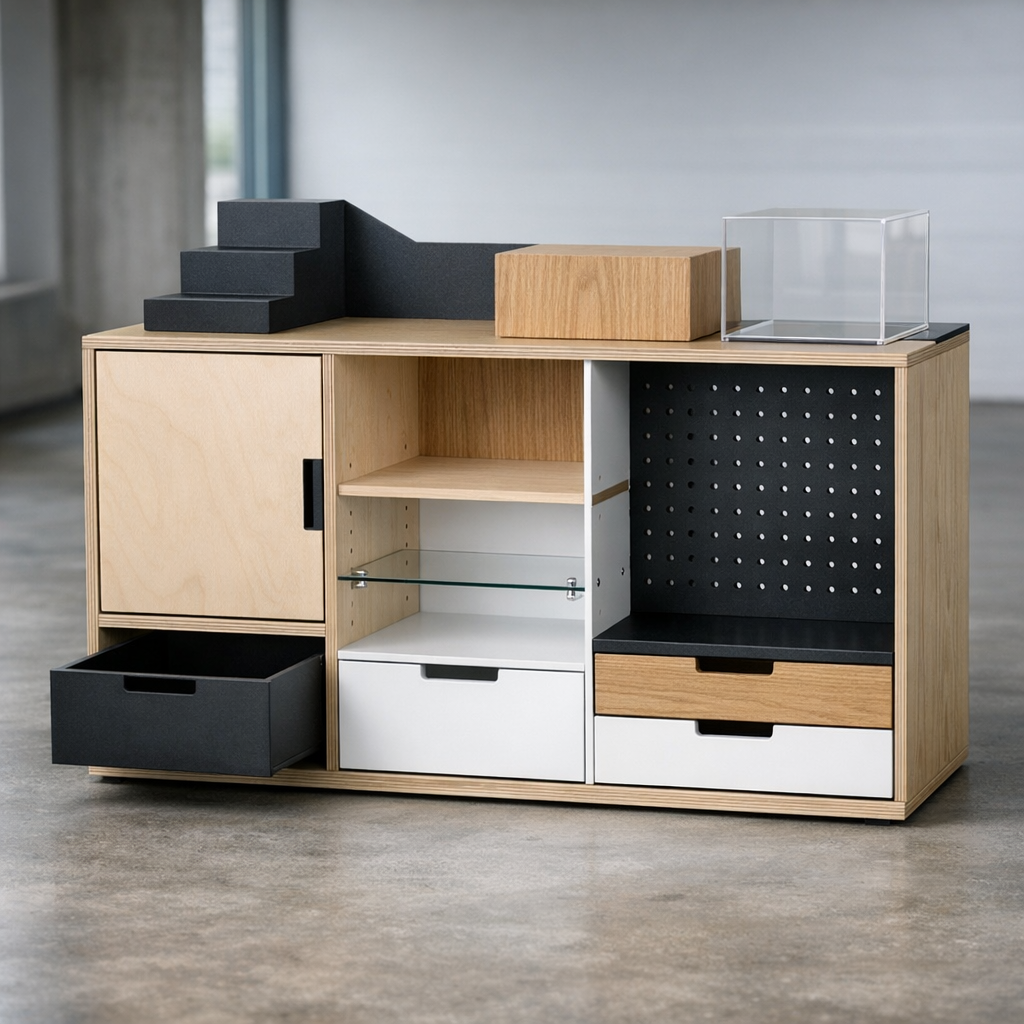 Lähikuva toistuvasta parametristen huonekaluosien valmistus -kuviosta