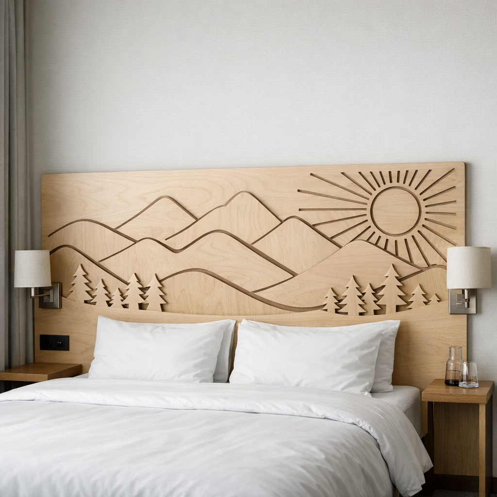 CNC-sängynpäädyt MDF-levystä hotellihuoneessa