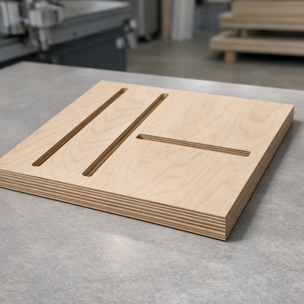 MDF-osa, jossa LED-urien jyrsintä työpöydällä