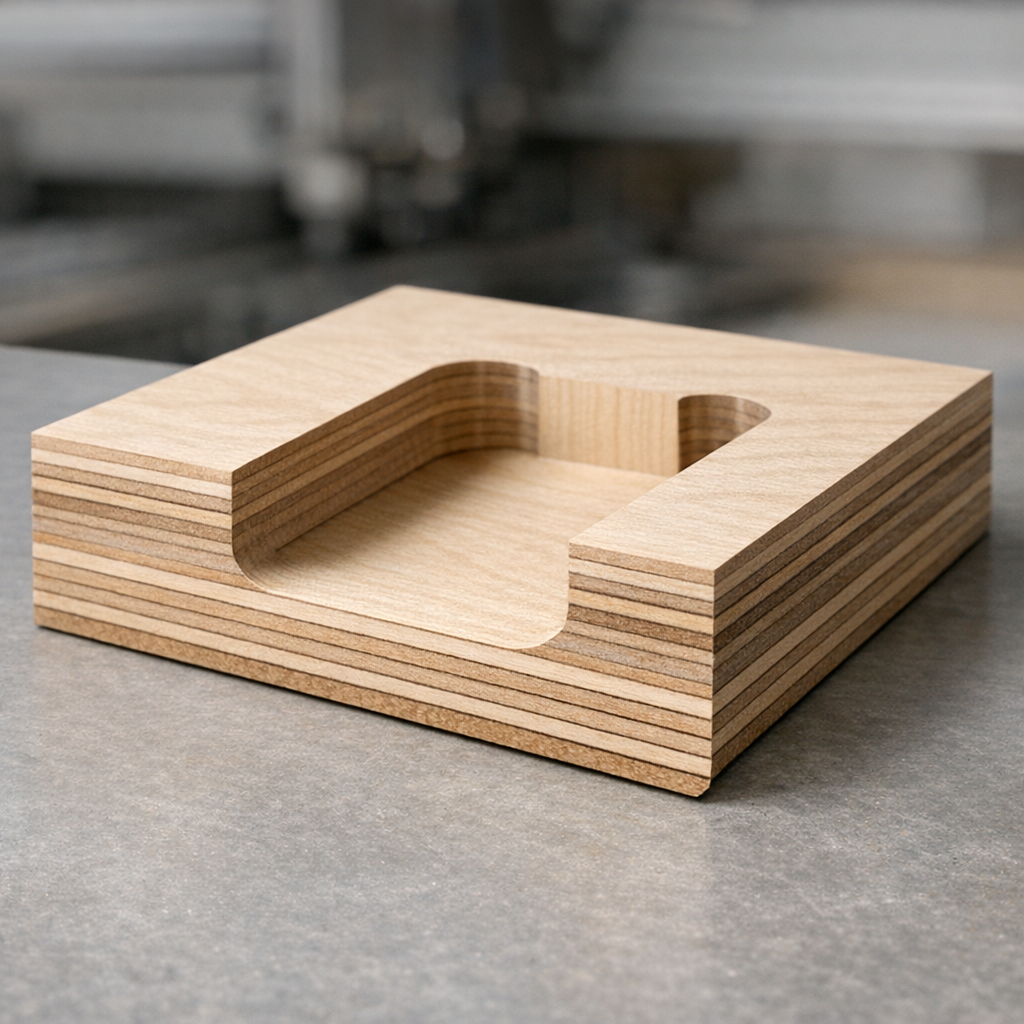 Lähikuva LED-urien jyrsintä -prosessista MDF-levyssä