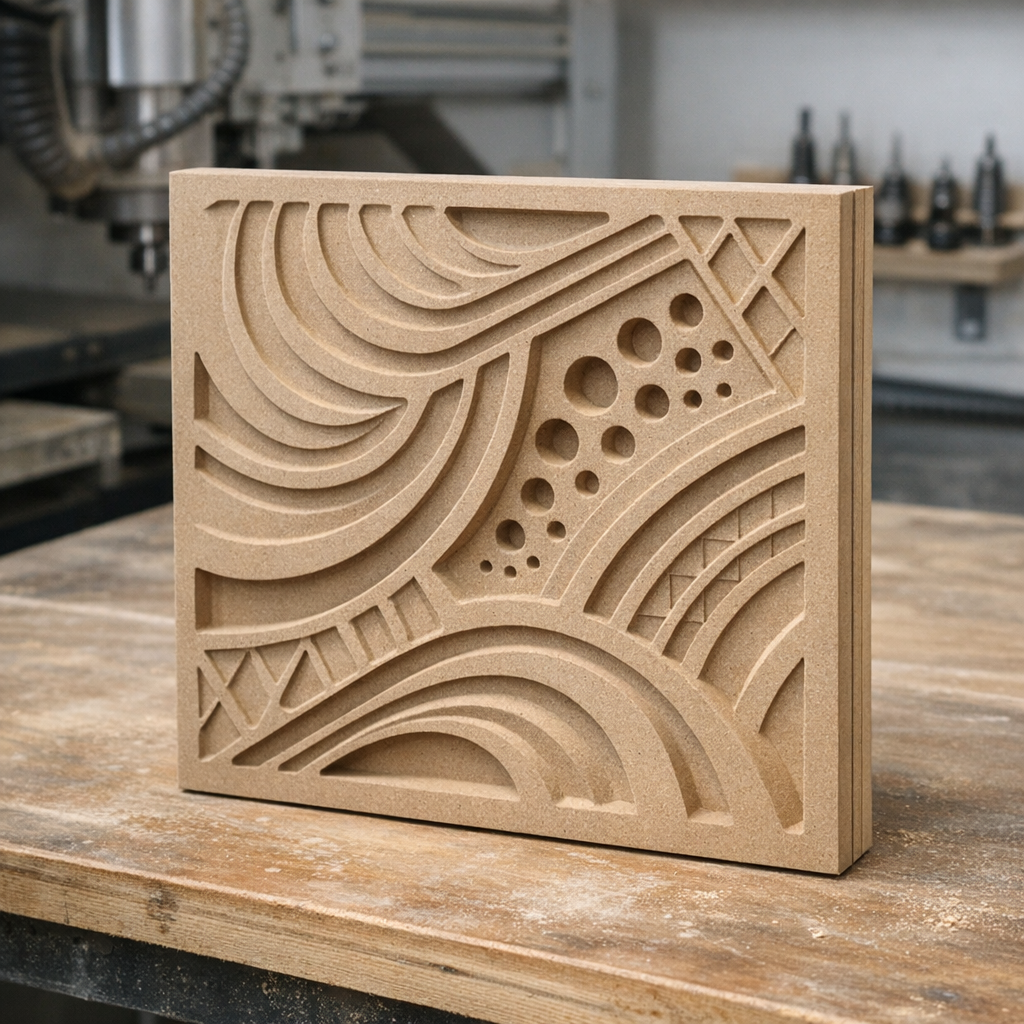 Pöytätasojen kaiverrus CNC-työstöllä kaiverrettuun puiseen keittiötasoon