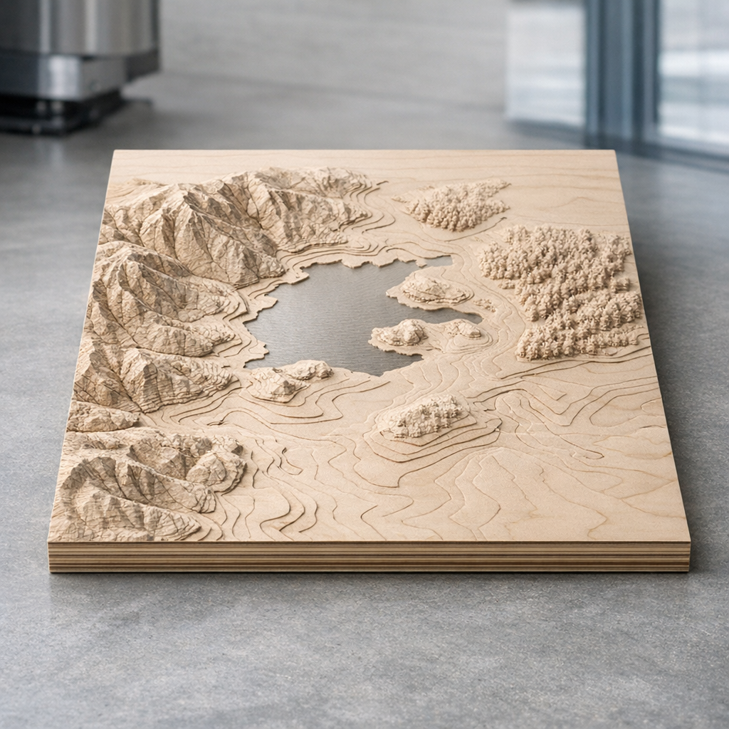 Pöytätasojen kaiverrus CNC-työstöllä puupinnan tarkassa yksityiskohdassa