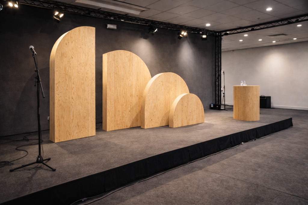 Tapahtumarekvisiitan valmistus CNC-tekniikalla asennettuna tapahtumatilaan