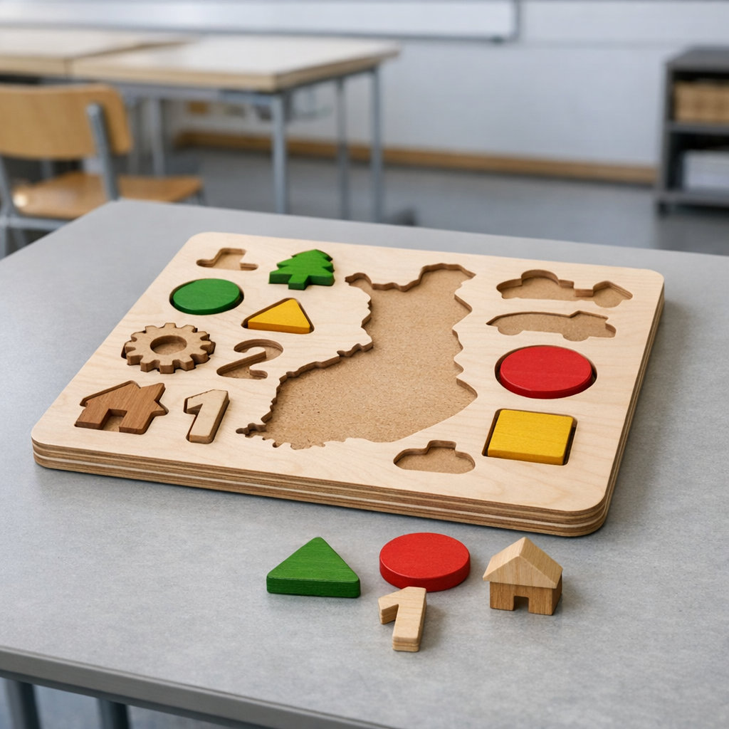 Opetuspuzzlejen valmistus MDF-opetuselementistä koulutustilassa