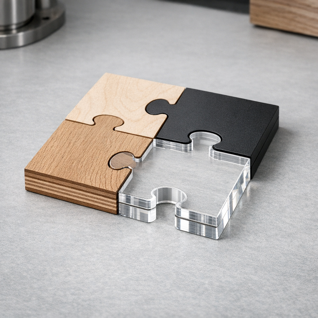 Opetuspuzzlejen valmistus liitosmuodon lähikuvassa