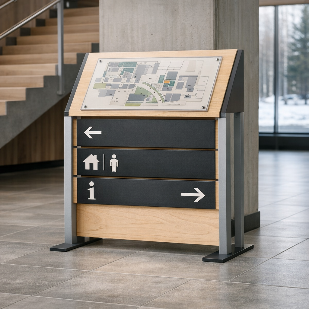 Taktiilikarttojen valmistus, kartta seinällä esittelyssä