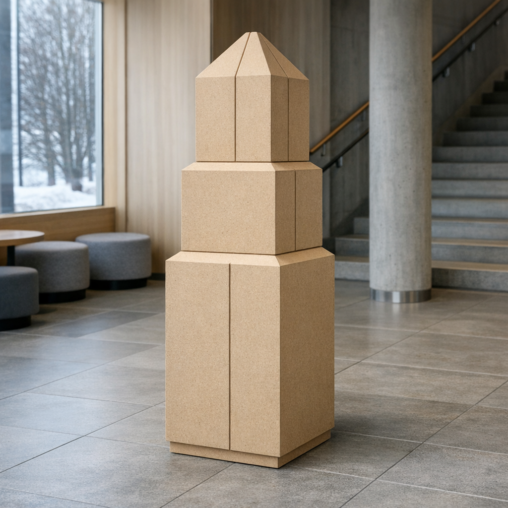 Vanerinen opastetotemi sisäänkäyntialueella, esimerkki opastetotemien valmistuksesta