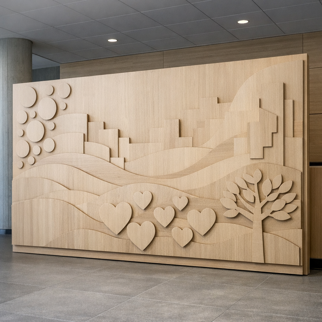 Lahjoittajaseinien valmistus kulttuurikeskuksen MDF-seinässä